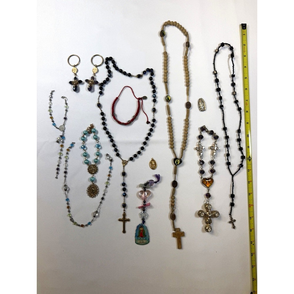 Vintage Catholic Rosary Lot 12pc Religious Jewelry Chaplets Medals Guadalupe St